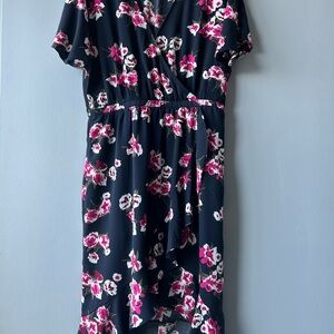 J. Crew Floral High Low Dress in Navy and Pink